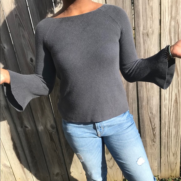 LOFT Dark grey bell sleeved knit sweater - Picture 1 of 8